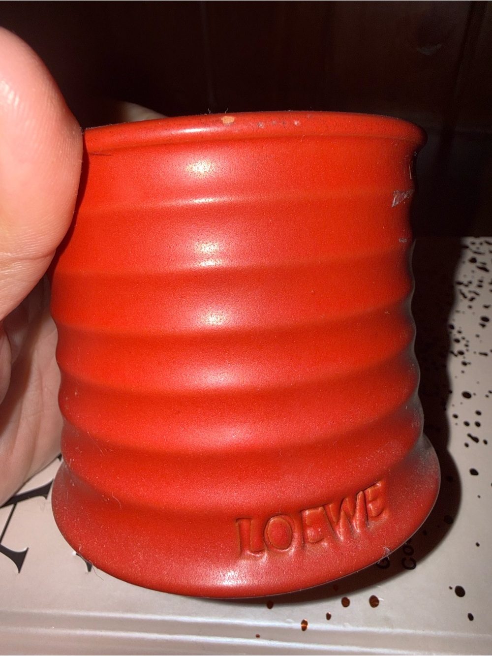 Loewe Matte Red Ripple Ceramic Accent Vase
